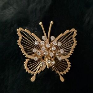 Monet Gold Butterfly Brooch with Clear Accents
